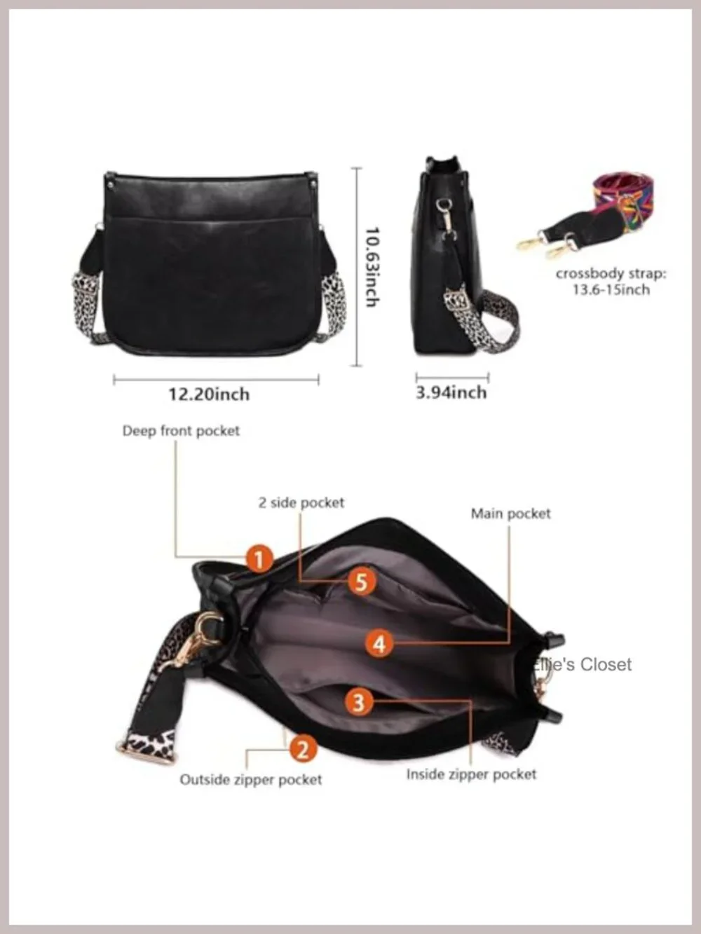 Vegan Leather Crossbody Bag with 2 Adjustable Guitar Straps, Hobo Purse